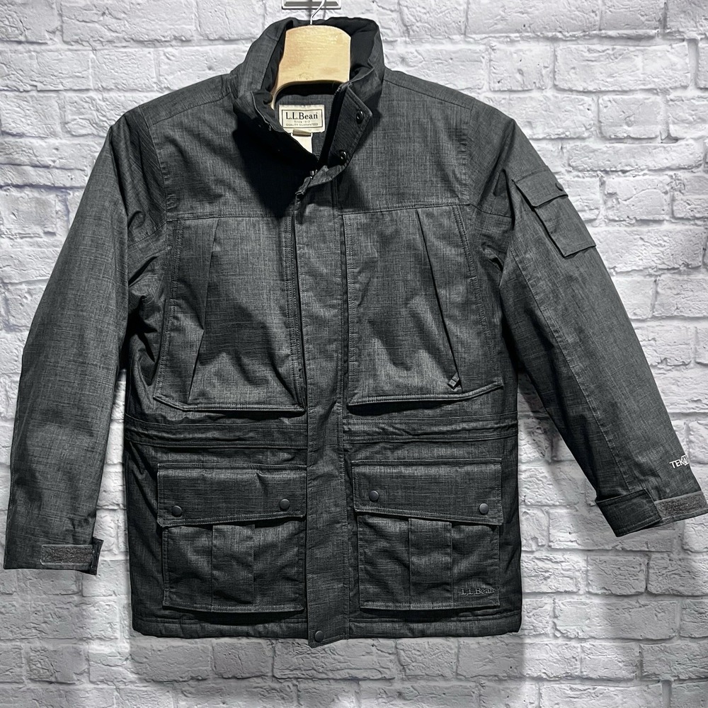 LL Bean Baxter Men Gray State Parka Downtek Down Jacket Coat Pockets Size Medium